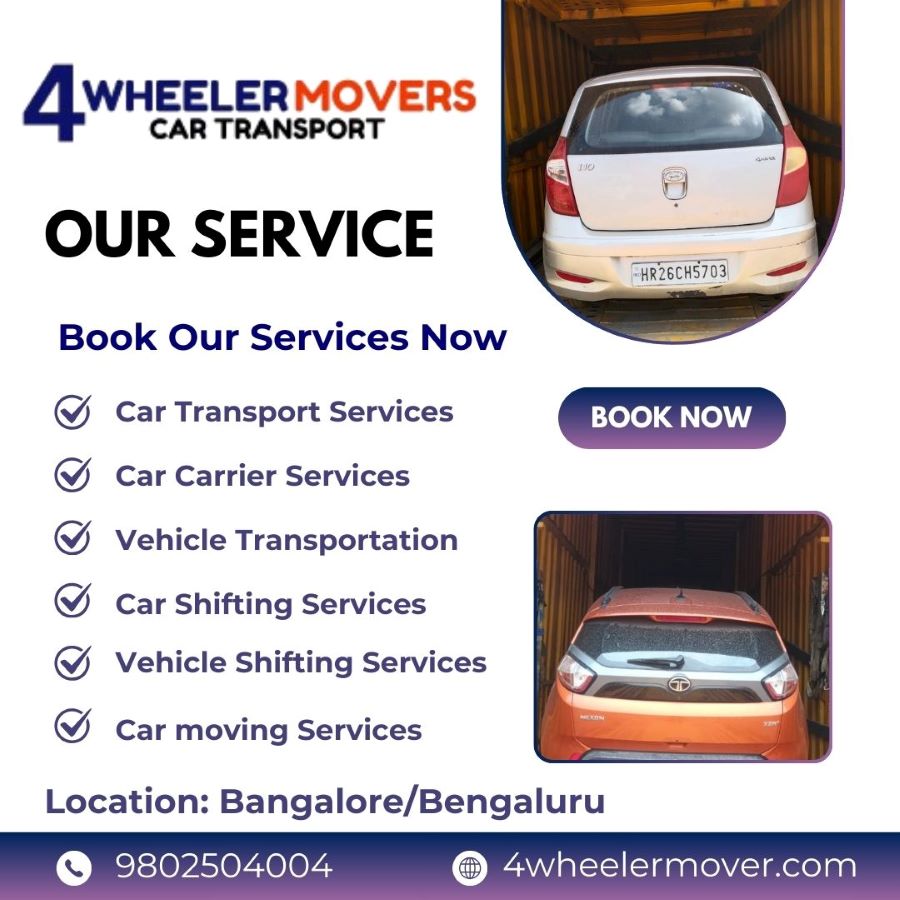 A poster which is showing services of car transport in Koramangala Bangalore.